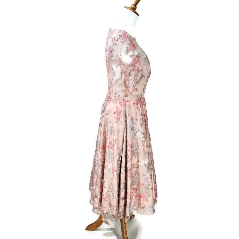Eliza J Pink Embroidered Lace Overlay Fit & Flare Midi Dress Girly Glinda Spring - Picture 7 of 14
